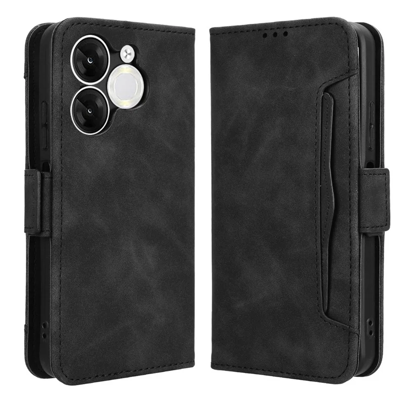 For itel A80 4G A671LC Leather Case Phone Wallet Cover with Multiple Card Slots - Black