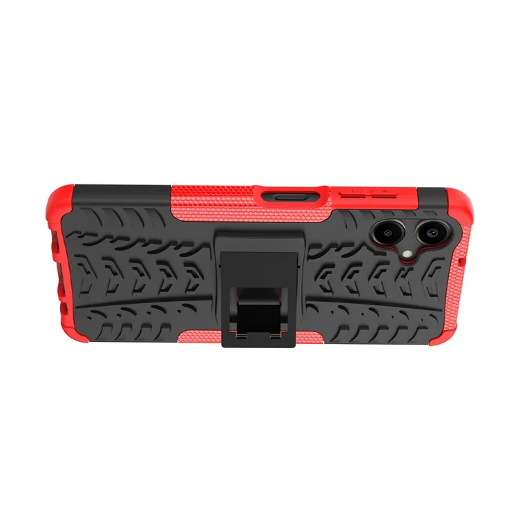 Für Samsung Galaxy A06 Hülle PC+TPU Reifenmuster Slim Phone Cover mit Ständer - Rot