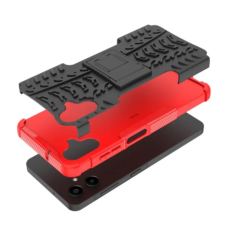 Für Samsung Galaxy A06 Hülle PC+TPU Reifenmuster Slim Phone Cover mit Ständer - Rot