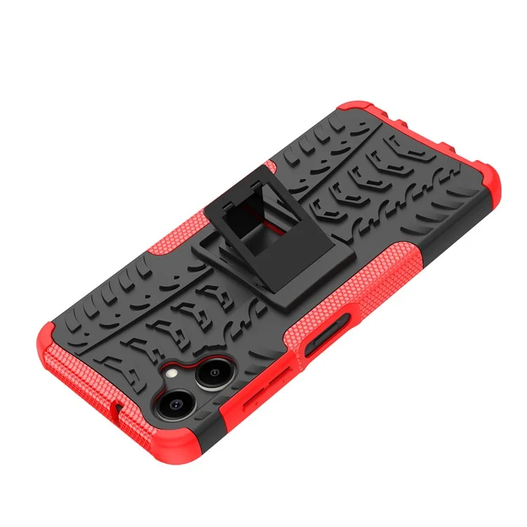 Für Samsung Galaxy A06 Hülle PC+TPU Reifenmuster Slim Phone Cover mit Ständer - Rot