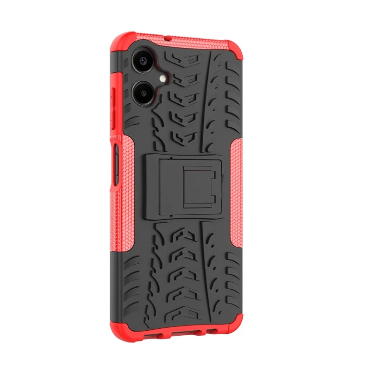 Für Samsung Galaxy A06 Hülle PC+TPU Reifenmuster Slim Phone Cover mit Ständer - Rot