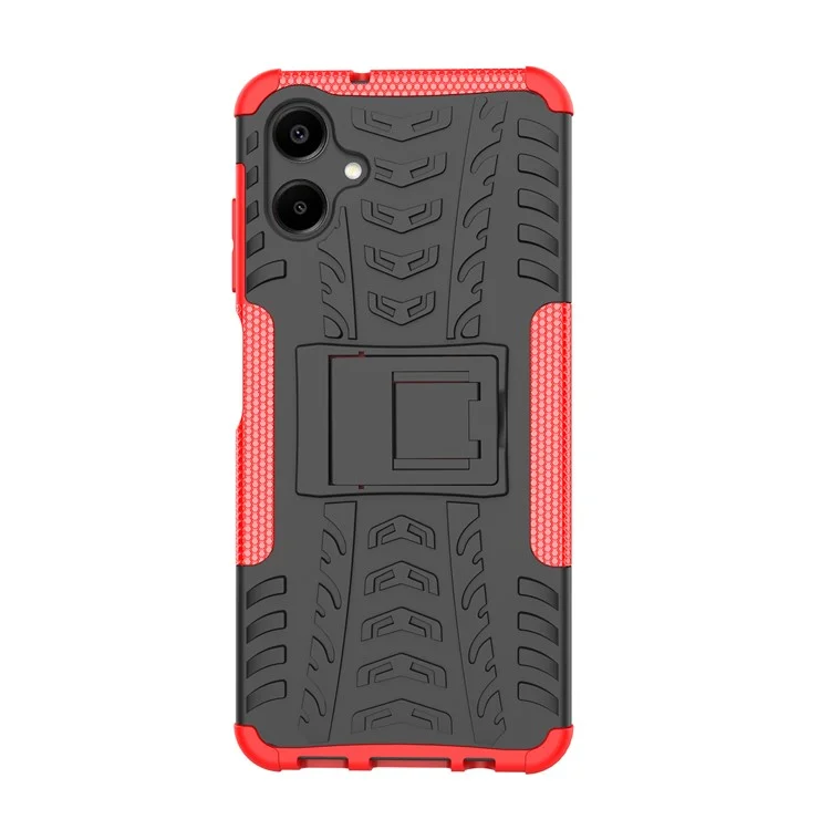 Für Samsung Galaxy A06 Hülle PC+TPU Reifenmuster Slim Phone Cover mit Ständer - Rot