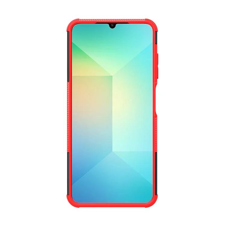 Für Samsung Galaxy A06 Hülle PC+TPU Reifenmuster Slim Phone Cover mit Ständer - Rot