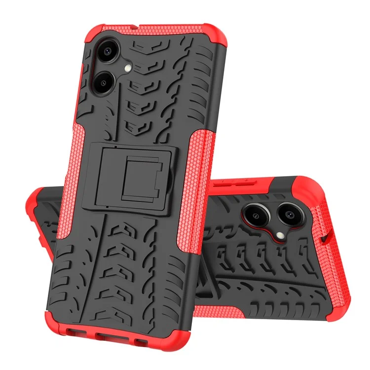 Für Samsung Galaxy A06 Hülle PC+TPU Reifenmuster Slim Phone Cover mit Ständer - Rot