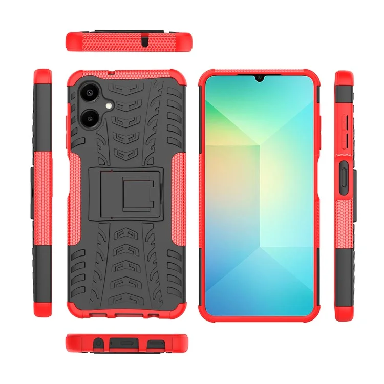 Für Samsung Galaxy A06 Hülle PC+TPU Reifenmuster Slim Phone Cover mit Ständer - Rot