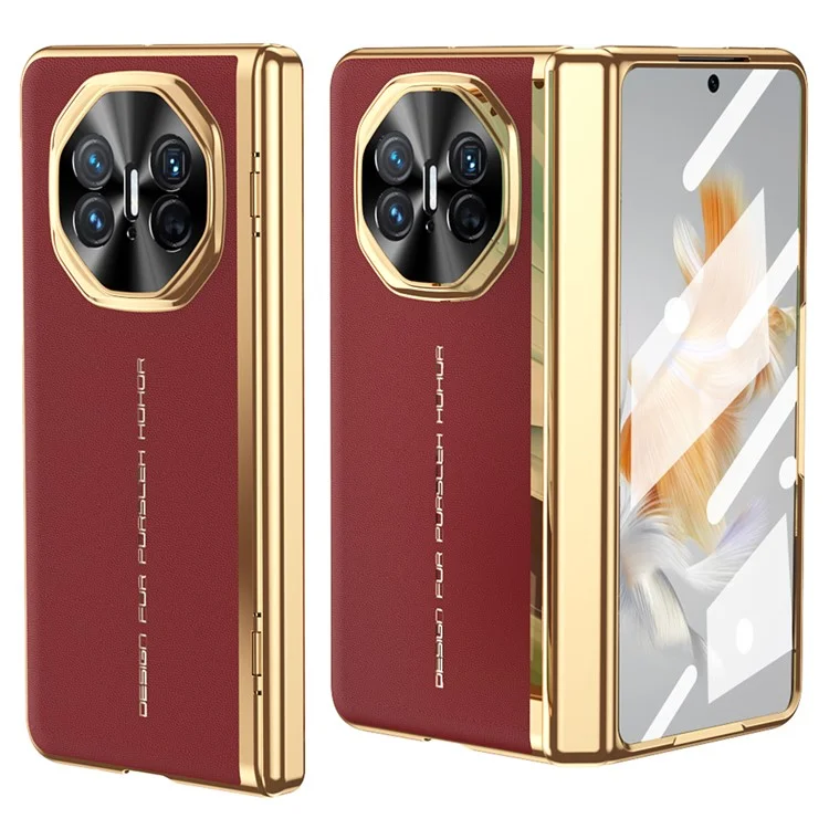 Para Huawei Mate X3 5G Caela PU Calulho+pc Eletroplacting Topa Completo Com Filme de Tela de Vidro Mederado - Vermelho