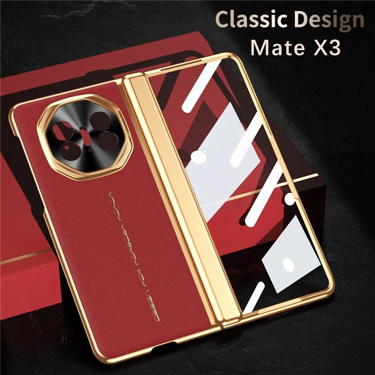 Para Huawei Mate X3 5G Caela PU Calulho+pc Eletroplacting Topa Completo Com Filme de Tela de Vidro Mederado - Vermelho