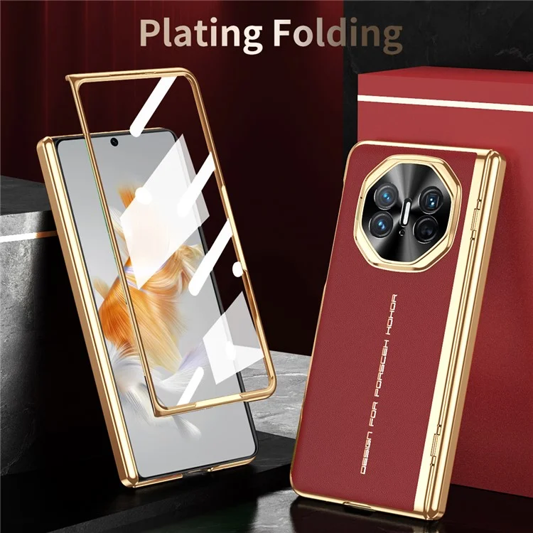 Para Huawei Mate X3 5G Caela PU Calulho+pc Eletroplacting Topa Completo Com Filme de Tela de Vidro Mederado - Vermelho