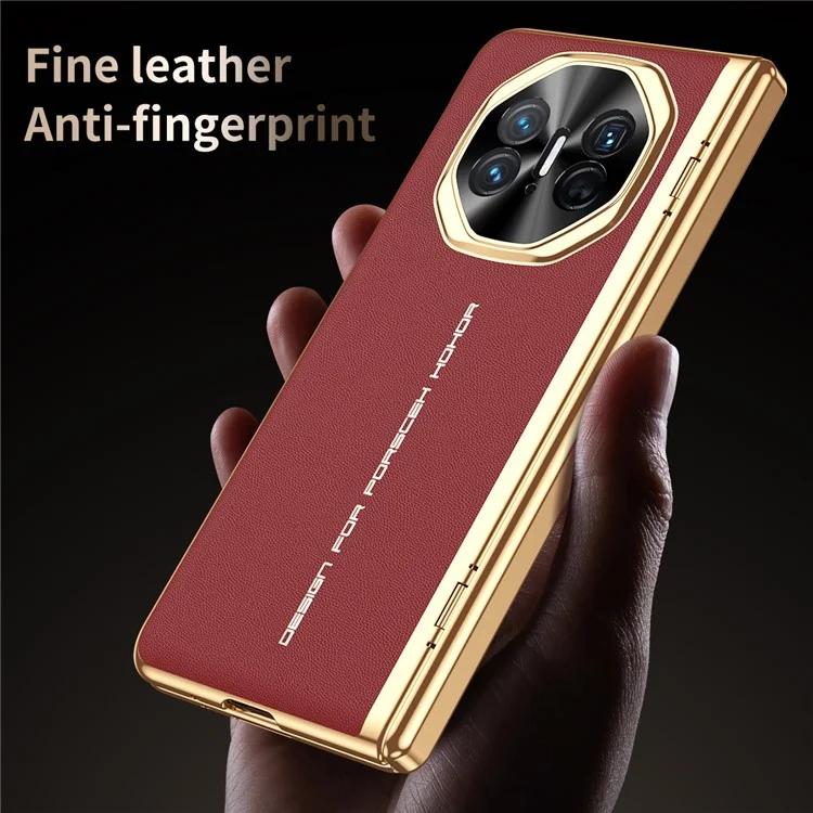 Para Huawei Mate X3 5G Caela PU Calulho+pc Eletroplacting Topa Completo Com Filme de Tela de Vidro Mederado - Vermelho