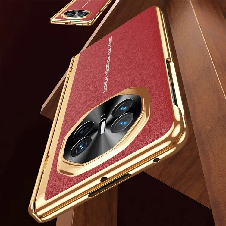 Para Huawei Mate X3 5G Caela PU Calulho+pc Eletroplacting Topa Completo Com Filme de Tela de Vidro Mederado - Vermelho