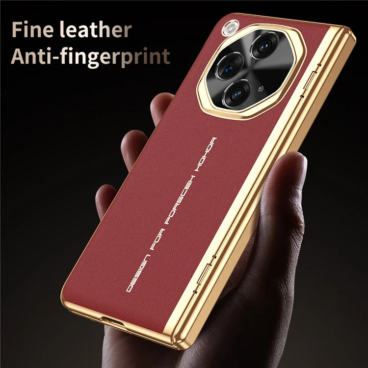 Pour Oppo Trouver N3 5G Étui en Cuir PU + pc Couverture de Téléphone Électroplastique Avec Film D'écran en Verre Trempé - Rouge