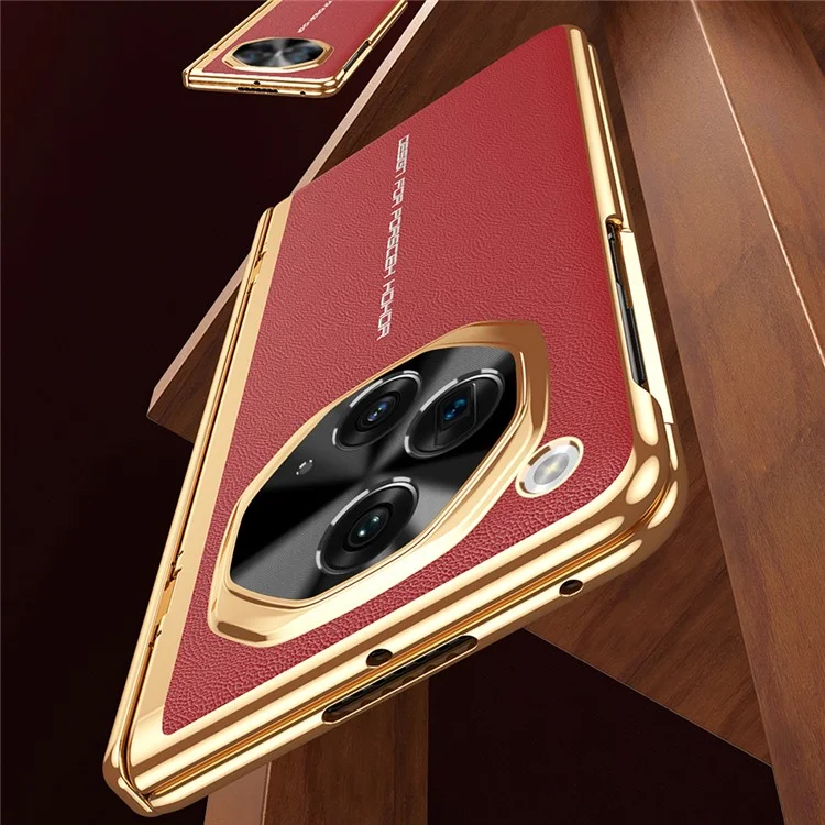 Pour Oppo Trouver N3 5G Étui en Cuir PU + pc Couverture de Téléphone Électroplastique Avec Film D'écran en Verre Trempé - Rouge