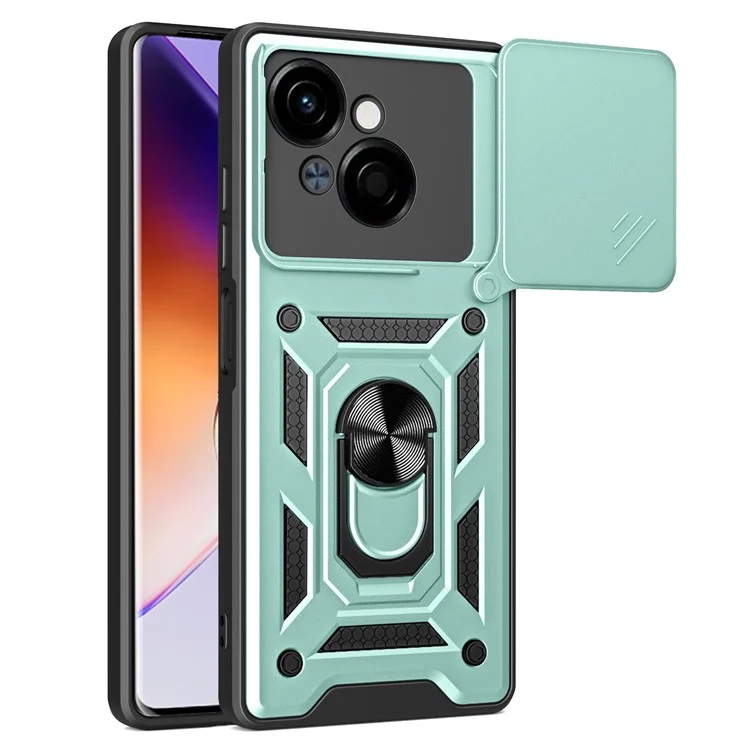 For TECNO Spark Go 2025 / Spark Go 1 / Pop 9 4G Case with Slide Camera Lid PC+TPU Kickstand Phone Cover - Green