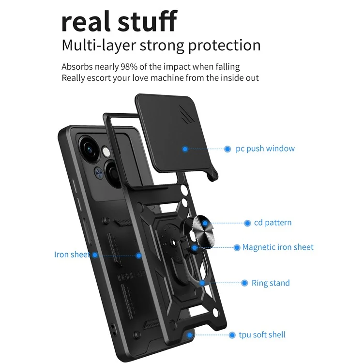 For TECNO Spark Go 2025 / Spark Go 1 / Pop 9 4G Case with Slide Camera Lid PC+TPU Kickstand Phone Cover - Green