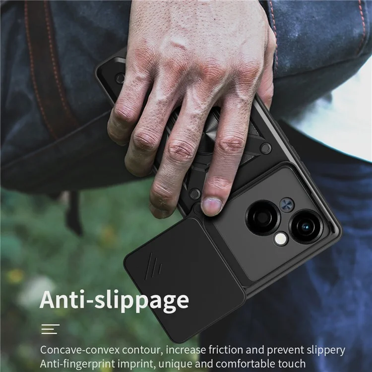 For TECNO Spark Go 2025 / Spark Go 1 / Pop 9 4G Case with Slide Camera Lid PC+TPU Kickstand Phone Cover - Green