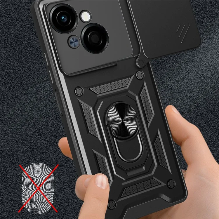 For TECNO Spark Go 2025 / Spark Go 1 / Pop 9 4G Case with Slide Camera Lid PC+TPU Kickstand Phone Cover - Green