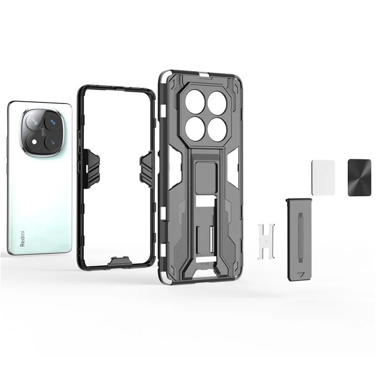 Pour Xiaomi Redmi Note 14 Pro 5G Case PC + TPU TPU Hoppory Tephel Cover Avec Kickstand - Noir