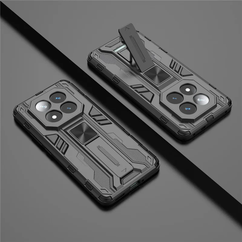 Pour Xiaomi Redmi Note 14 Pro + 5G Case PC + TPU Tpuphed Tephel Cover Avec Kickstand - Noir