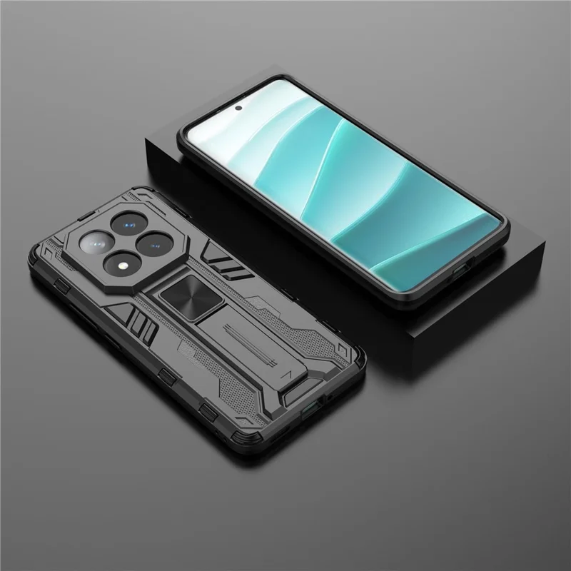Pour Xiaomi Redmi Note 14 Pro + 5G Case PC + TPU Tpuphed Tephel Cover Avec Kickstand - Noir