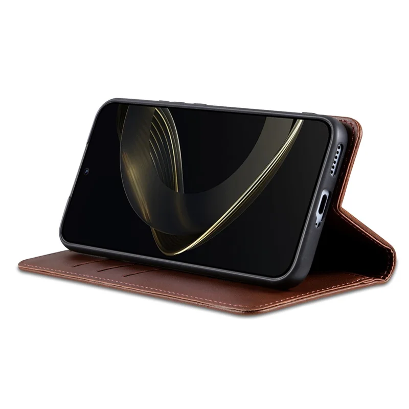 AZNS For Xiaomi 14T Case Cowhide Texture PU Leather Wallet Phone Cover - Coffee