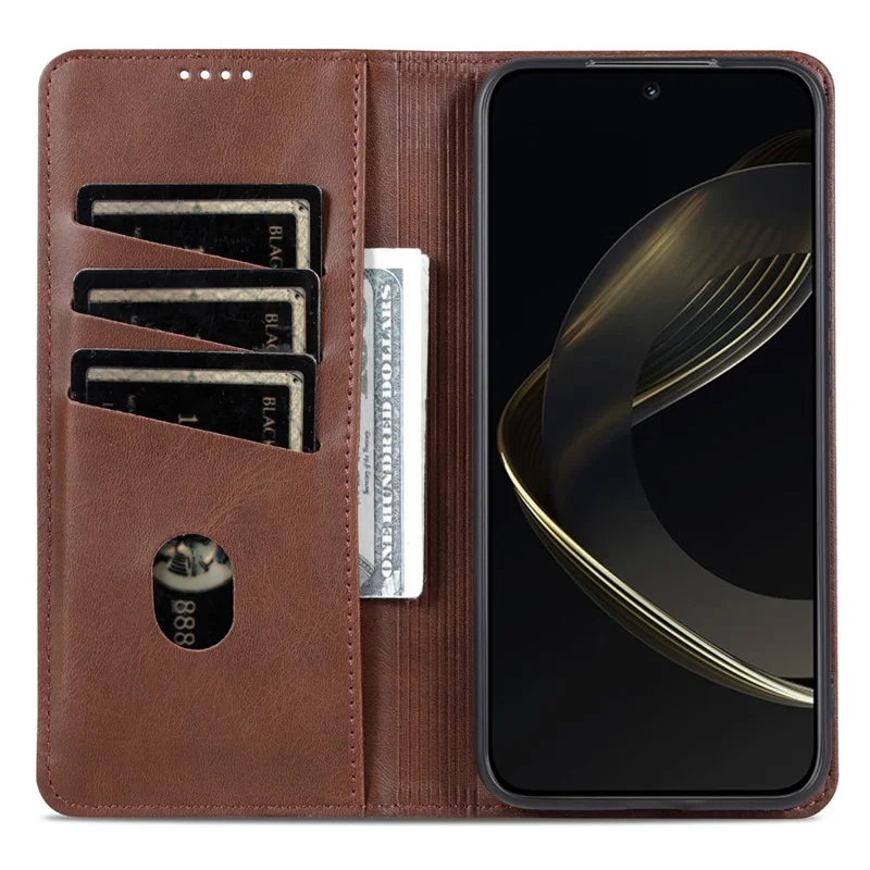 AZNS For Xiaomi 14T Case Cowhide Texture PU Leather Wallet Phone Cover - Coffee
