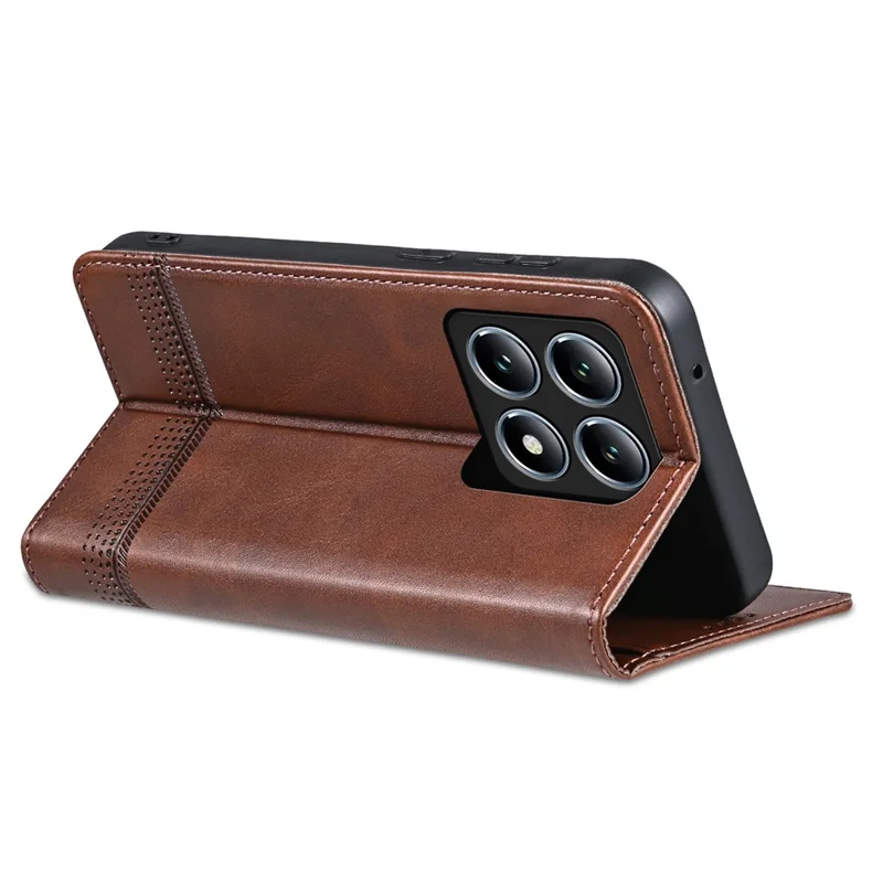 AZNS For Xiaomi 14T Case Cowhide Texture PU Leather Wallet Phone Cover - Coffee