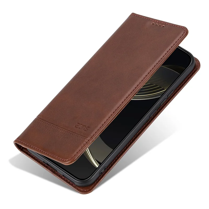 AZNS For Xiaomi 14T Case Cowhide Texture PU Leather Wallet Phone Cover - Coffee