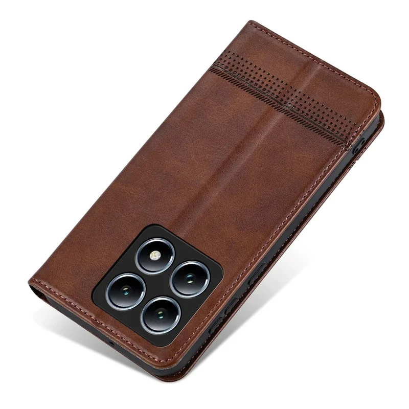 AZNS For Xiaomi 14T Case Cowhide Texture PU Leather Wallet Phone Cover - Coffee