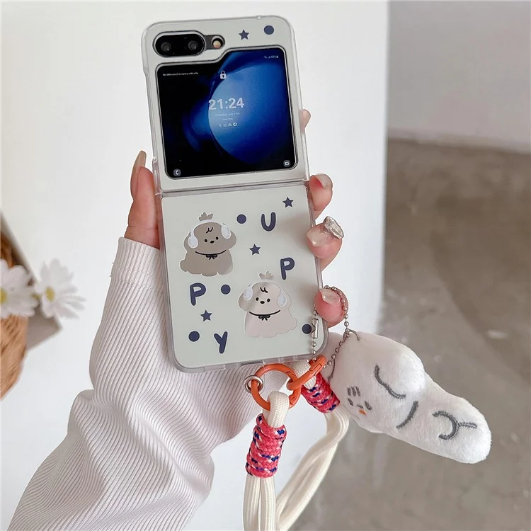 Для Samsung Galaxy Z Flip6 5G Case Case Coctive Hard PC Phone Cope с Ремешком Для Запястья - Собака