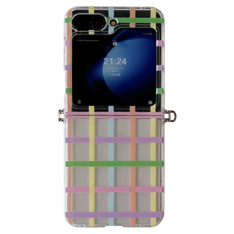 Para Samsung Galaxy Z Flip6 5G Case Grids Padrão Proteção PC Para PC Hard PC Com Pulseira de Pérolas, Decoração de Veado