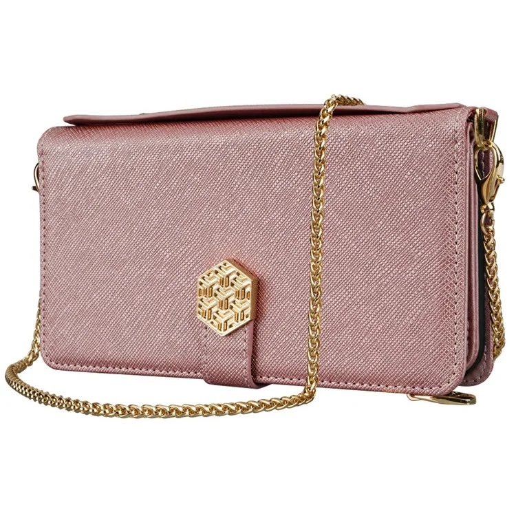 Pour Iphone 15 Pro Case Cross Texture PU Leather + Tpu Pallurage Téléphone Couvercle Avec Sangles - or Rose