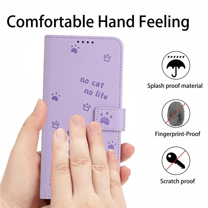 For Samsung Galaxy A06 4G Case with Strap Cats Imprint Leather Wallet Phone Cover - Purple