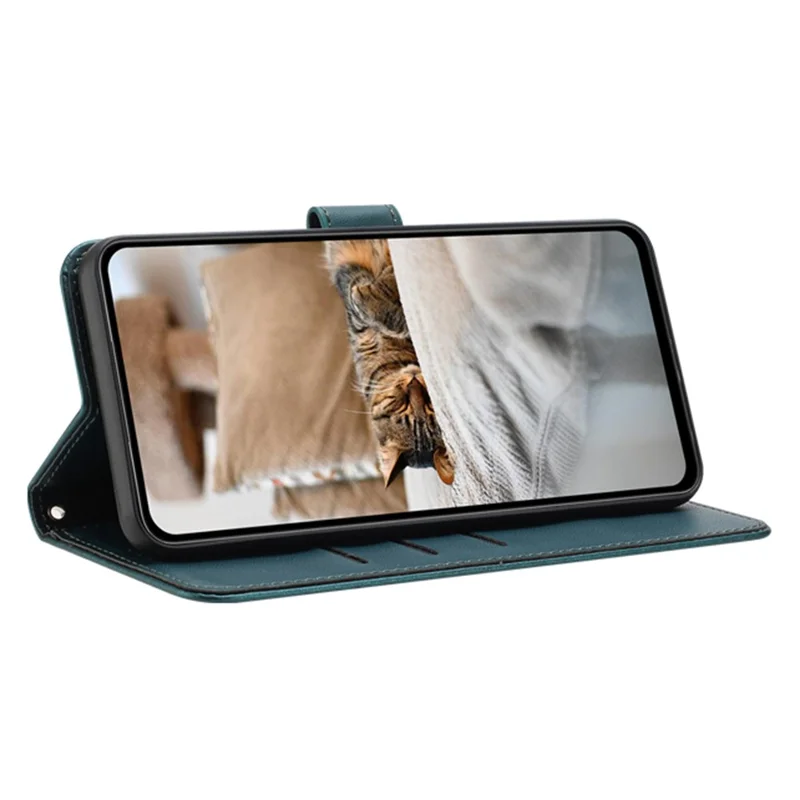 For Samsung Galaxy A05s 4G Case with Strap Cats Imprint Leather Wallet Phone Cover - Blackish Green