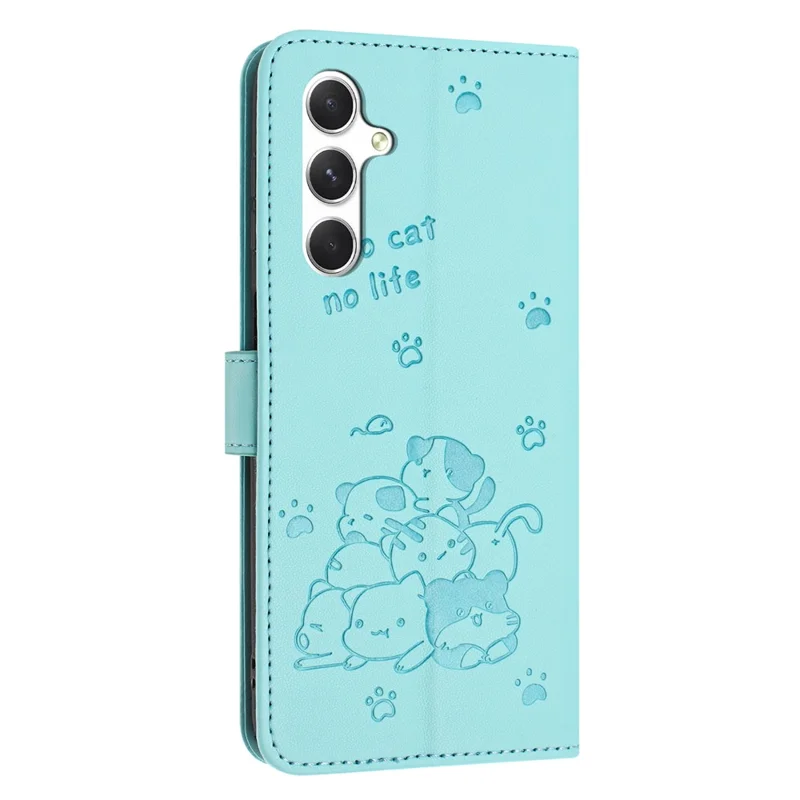 For Samsung Galaxy A17 5G / A17 4G / A26 5G / A16 5G / A16 4G Case with Strap Cats Imprint Leather Wallet Phone Cover - Green