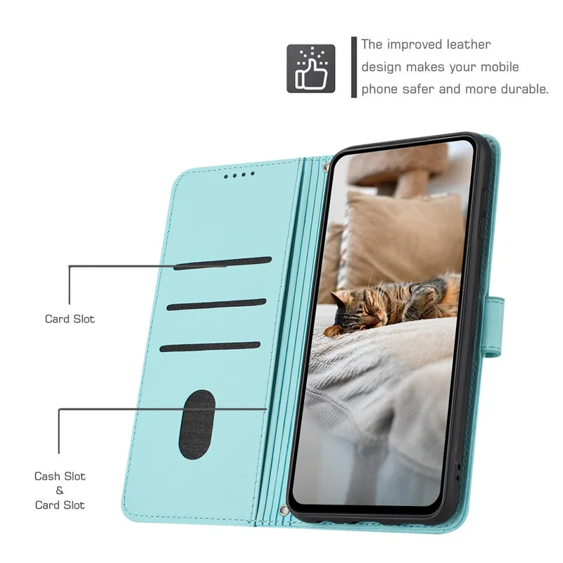 For Samsung Galaxy A17 5G / A17 4G / A26 5G / A16 5G / A16 4G Case with Strap Cats Imprint Leather Wallet Phone Cover - Green