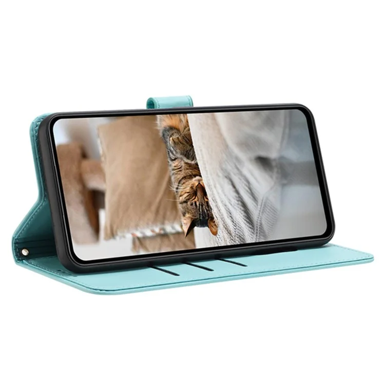 YX-2402 Para Samsung Galaxy S25 Ultra Case With Strap Cats Impresión de la Billetera de Cuero Cover de la Billetera - Verde