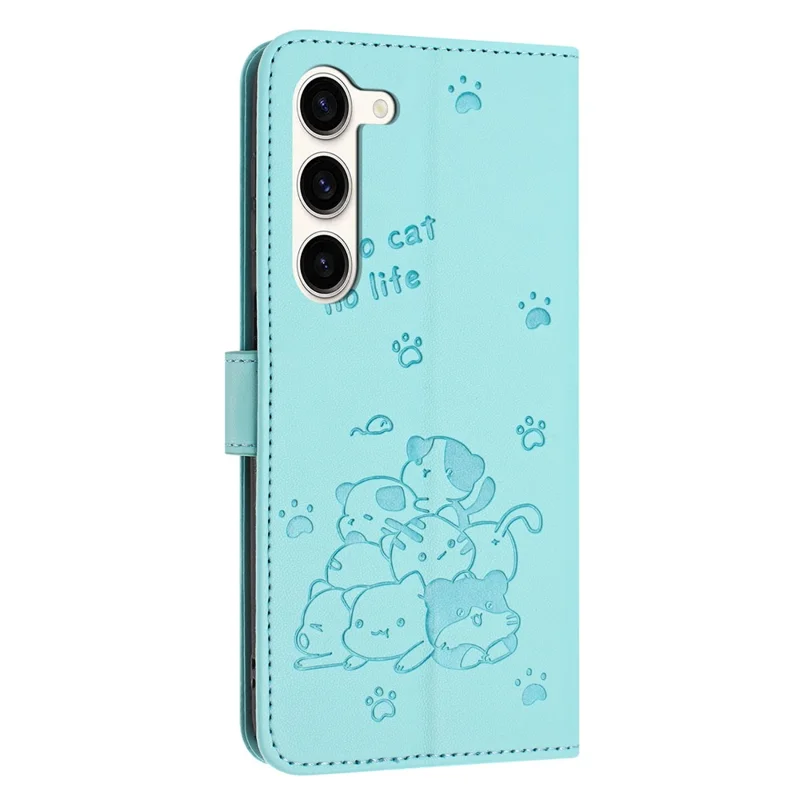 YX-2402 Para Samsung Galaxy S23 Case Con Strap Cats Impresión de la Billetera de Cuero Tapa Del Teléfono - Verde