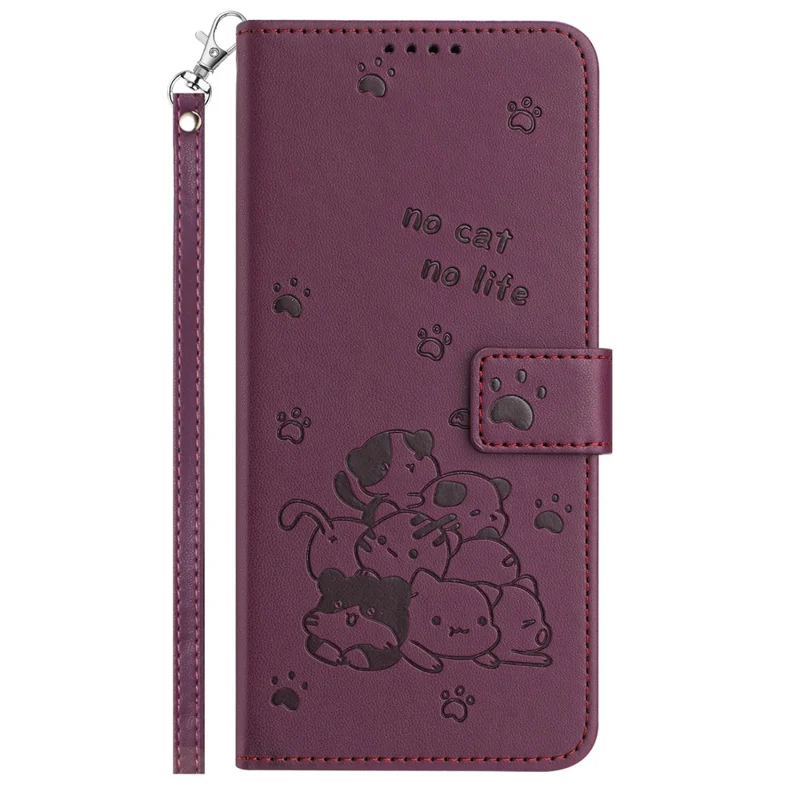 YX-2402 Para Samsung Galaxy S23 fe Case Con Strap Cats Impresión de la Billetera de Cuero Cover - Vino Rojo