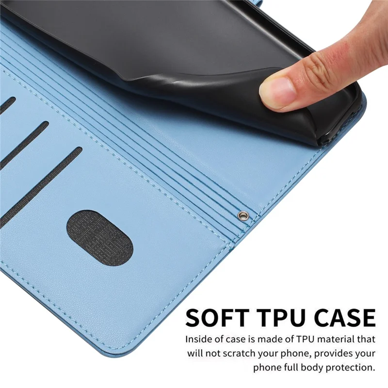For iPhone 14 Pro Max Case with Strap Cats Imprint Leather Wallet Phone Cover - Blue