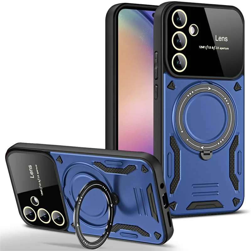For Samsung Galaxy S24 FE Case Rotating Magnetic Kickstand PC+TPU Phone Cover - Blue