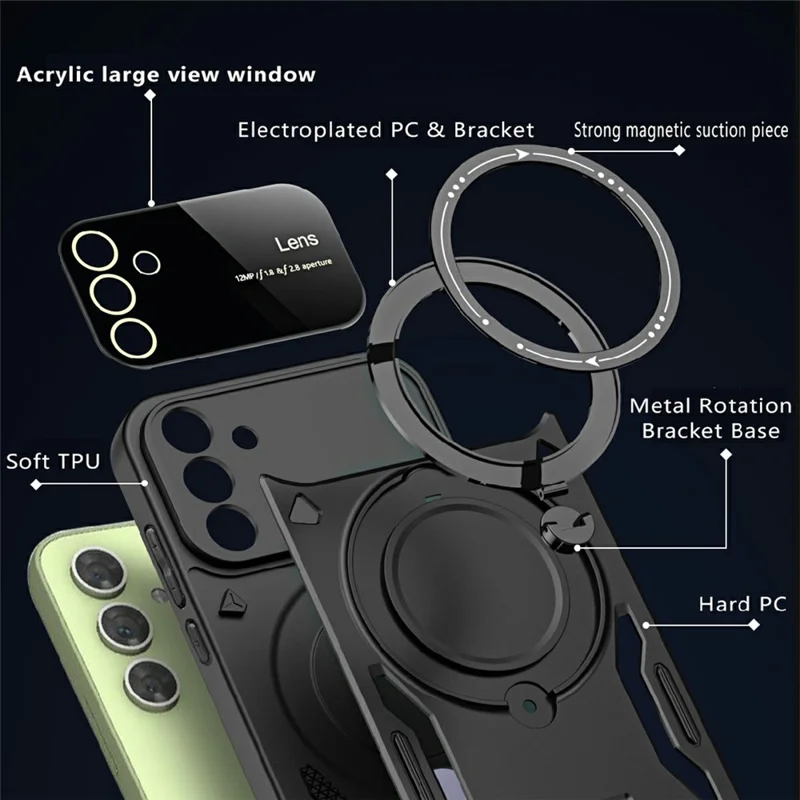 For Samsung Galaxy S24 FE Case Rotating Magnetic Kickstand PC+TPU Phone Cover - Blue