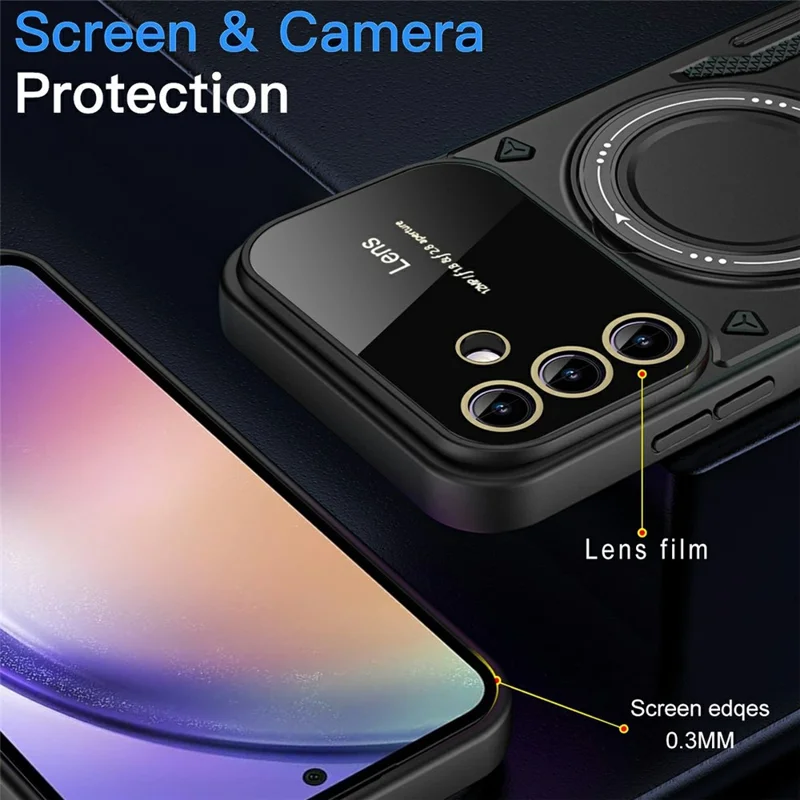 For Samsung Galaxy S24 FE Case Rotating Magnetic Kickstand PC+TPU Phone Cover - Blue