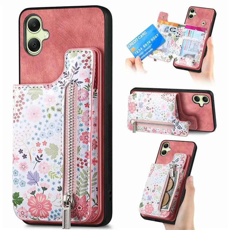 D10 Para Samsung Galaxy A06 Patrón de Estuche de Cuero de Billetera de Patada+tpu Telepubreña Bloqueo RFID RFID - Rosa