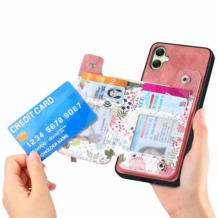 D10 Para Samsung Galaxy A06 Patrón de Estuche de Cuero de Billetera de Patada+tpu Telepubreña Bloqueo RFID RFID - Rosa