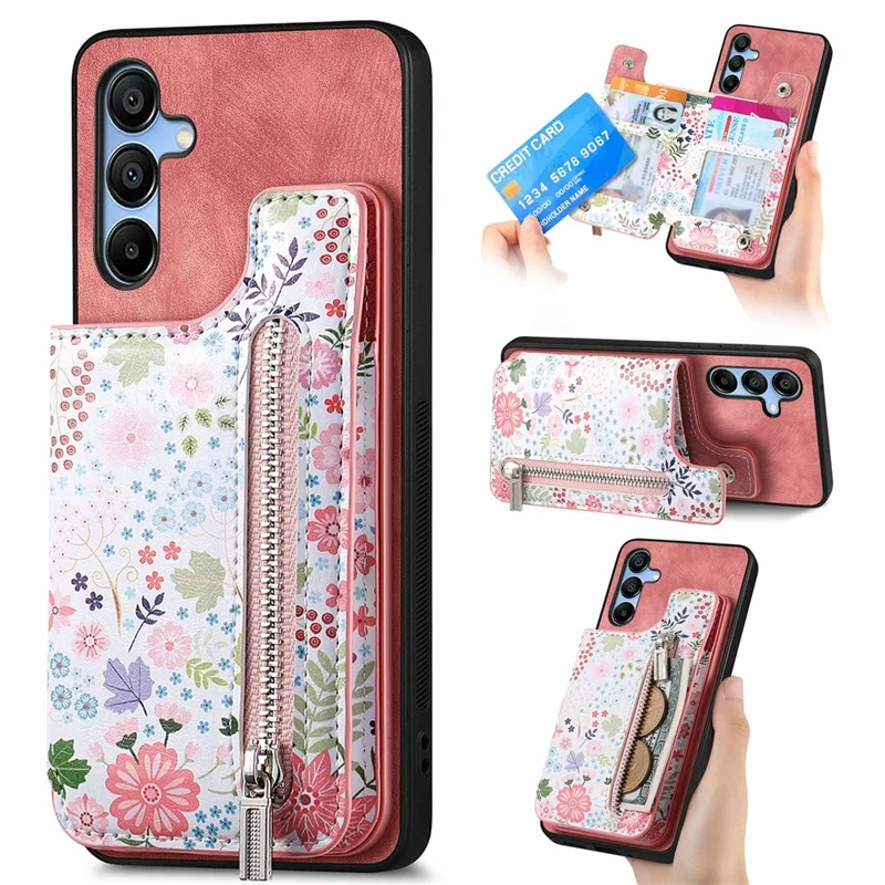D10 Per Samsung Galaxy A16 Case 5G Caselet Wallet in Pelle di Portafoglio+copertura Telefonica Tpu Blocco RFID - Rosa