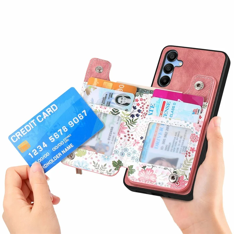D10 Per Samsung Galaxy A16 Case 5G Caselet Wallet in Pelle di Portafoglio+copertura Telefonica Tpu Blocco RFID - Rosa