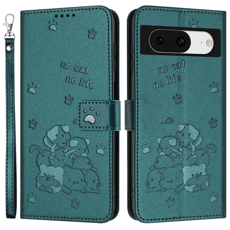YX-2402 Pour Google Pixel 8a Case Avec Strap Cats Imprigne Couverture de Pepelle de Papite - Vert Noirâtre