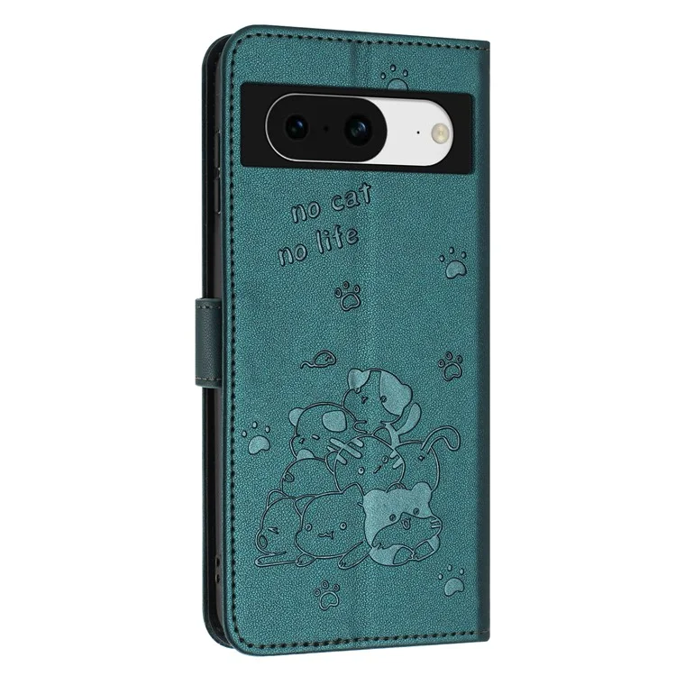 YX-2402 Pour Google Pixel 8a Case Avec Strap Cats Imprigne Couverture de Pepelle de Papite - Vert Noirâtre