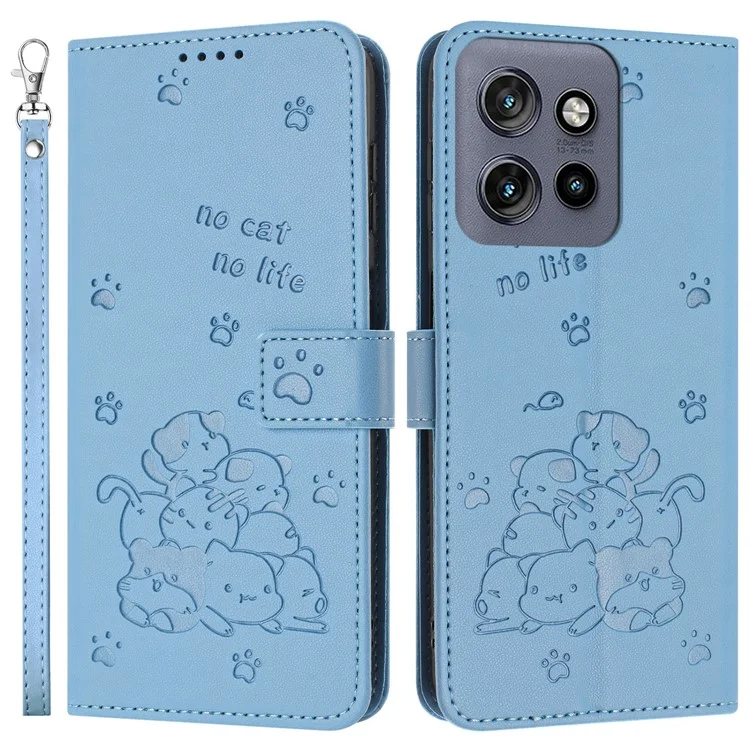 YX-2402 Para Motorola Moto S50 5G / Edge 50 Neo 5G Case Con Corte de la Corta de la Correo de Leator - Azul