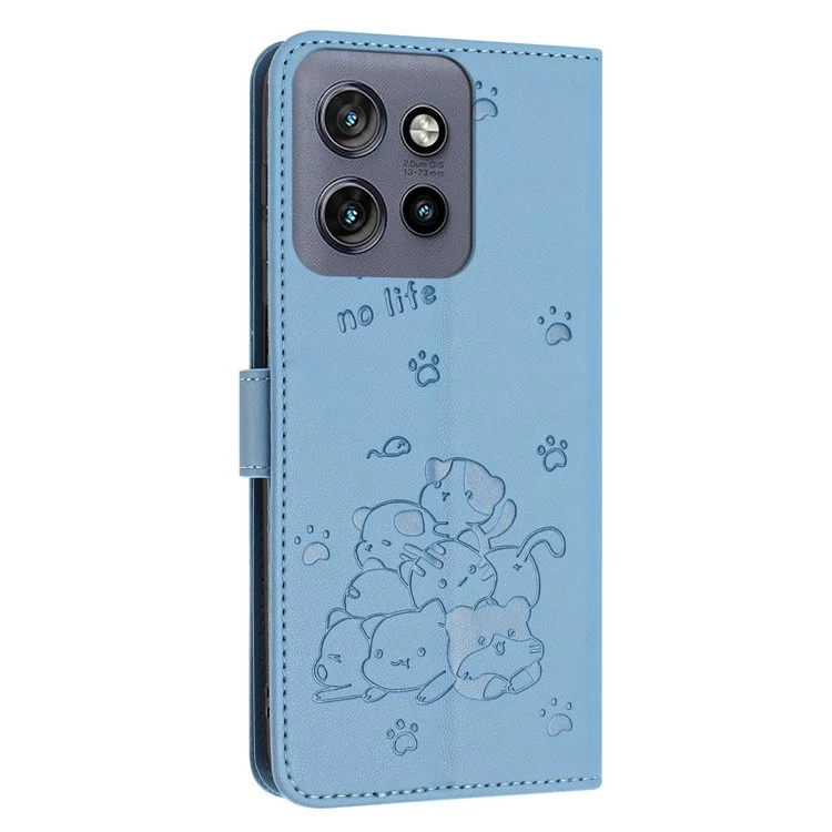YX-2402 Para Motorola Moto S50 5G / Edge 50 Neo 5G Case Con Corte de la Corta de la Correo de Leator - Azul
